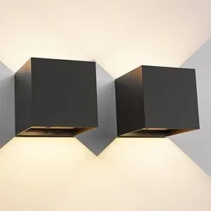HOFTRONIC 2er-Pack - Kansas Akku-Wandleuchte - Schwarz - IP44 Für drinnen und draußen - 3000K warmweißes Licht - Up & Down - USB-aufladbare Wandleuchte - großer Akku - Inkl. Bewegungssensor