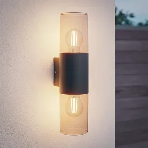 HOFTRONIC Blaze - LED Wandleuchte - Up & Down light - E27 Fassung - IP44 Wasserdicht - Rauchglas