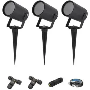 HOFTRONIC 3er Set Spikey LED Gartenstrahler mit Erdspieß - Dimmbar - GU10 Fassung - Wandspot - IP65 für den Innen- und Außenbereich - Erdspieß - Schwarz