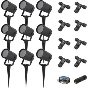 HOFTRONIC 9x Spikey LED Gartenstrahler mit Erdspieß Dimmbar - exkl. GU10 - Wandstrahler - IP65 für innen und außen - Erdspieß - Schwarz