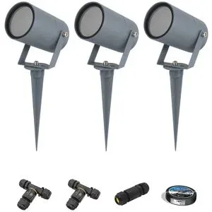 HOFTRONIC 3x Spikey LED Gartenstrahler mit Erdspieß Dimmbar - Aluminium anthrazit exkl. GU10 IP65 wasserdicht 3 Jahre Garantie