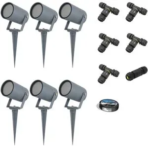HOFTRONIC 6x Spikey LED Gartenstrahler mit Erdspieß - Dimmbar - exkl. GU10 - Wandstrahler - IP65 für innen und außen - Erdspieß - Anthrazit