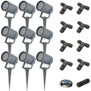HOFTRONIC 9x Spikey LED Gartenstrahler mit Erdspieß - Dimmbar - exkl. GU10 - Wandstrahler - IP65 für innen und außen - Erdspieß - Anthrazit