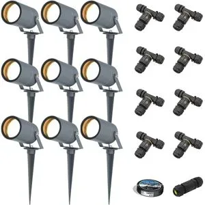 HOFTRONIC 9er Set Spikey LED Gartenstrahler mit Erdspieß - GU10 4 Watt 345 lumen - Dimmbar - Schwenkbar - 2700K warmweiß - IP65 Wasserdicht - Anthrazit - Erdspießstrahler - Außenstrahler - Inklusive Installationsmaterial (Kabel & Verbinder)