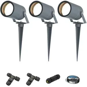 HOFTRONIC 3er Set Spikey LED Gartenstrahler mit Erdspieß - GU10 4 Watt 345 Lumen - Dimmbar - Schwenkbar - 4000K neutralweiß - IP64 Wasserdicht - Anthrazit - Erdspießstrahler - Außenstrahler - Inklusive Installationsmaterial (Kabel & Verbinder)