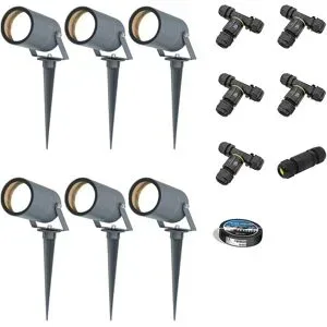 HOFTRONIC 6er Set Spikey LED Gartenstrahler mit Erdspieß - GU10 4 Watt 345 Lumen - Dimmbar - Schwenkbar - 4000K neutralweiß - IP64 Wasserdicht - Anthrazit - Erdspießstrahler - Pinstrahler - Inklusive Installationsmaterial (Kabel & Verbinder)