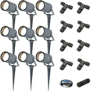 HOFTRONIC 9er Set Spikey LED Gartenstrahler mit Erdspieß - GU10 4 Watt 345 Lumen - Dimmbar - Schwenkbar - 4000K neutralweiß - IP64 Wasserdicht - Anthrazit - Erdspießstrahler - Außenstrahler - Inklusive Installationsmaterial (Kabel & Verbinder)