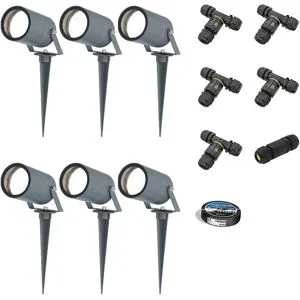 HOFTRONIC 6er Set Spikey LED Gartenstrahler mit Erdspieß - GU10 4 Watt 345 Lumen - Dimmbar - Schwenkbar - 6500K tageslichtweiß - IP64 Wasserdicht - Anthrazit - Erdspießstrahler - Außenstrahler - Inklusive Installationsmaterial (Kabel & Verbinder)