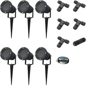 HOFTRONIC Sydney - 6x Gartenstrahler XL - Aluminium - Schwarz - IP65 wasserdicht - Geeignet für GU10 Strahler - 20 Watt - 3 Jahre Garantie - Inklusive Installationsmaterial (Kabel & Verbinder)