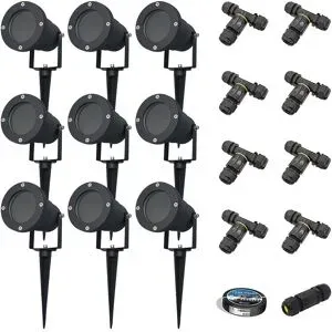HOFTRONIC Sydney - 9x Gartenstrahler XL - Aluminium - Schwarz - IP65 wasserdicht - Geeignet für GU10 Strahler - 20 Watt - 3 Jahre Garantie - Inklusive Installationsmaterial (Kabel & Verbinder)