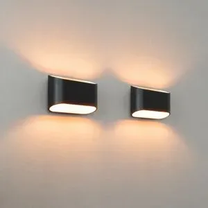 LUSENZ 2x Volans nero oro - Ovale Wandleuchte mit Up- und Down-Licht, mattschwarzer Beschichtung und goldfarbener Innenseite