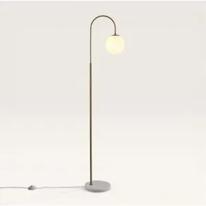 LUSENZ Sereno - Stehlampe aus Messing 160 cm - Modernes design - Stehlampe wohnzimmer - E27 Fassung - Alabasterglas - Weißer Marmorfuß - Mit Fußschalter