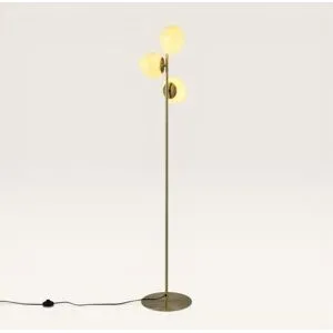 LUSENZ Elyndra - Stehlampe Gold Metall 150 cm - Stehlampe wohnzimmer - Modernes design - 3 Kugeln - Gebrochenes weißes Glas - Mit Fußschalter