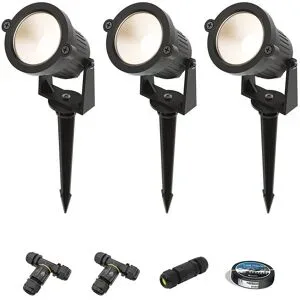 HOFTRONIC Set mit 3 Piton LED-Strahler - 4,9 W, 425 lm - schwenkbar - 20.000 Betriebsstunden - 3000 K warmweiß - IP65 wasserdicht - schwarz - Inklusive Installationsmaterial (Kabel & Verbinder)