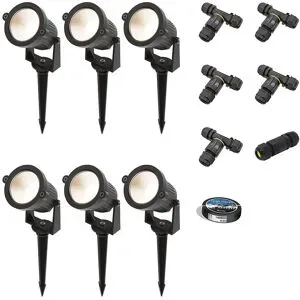 HOFTRONIC Set mit 6 Piton LED-Strahler - 4,9 W, 425 lm - schwenkbar - 20.000 Betriebsstunden - 3000 K warmweiß - IP65 wasserdicht - schwarz - Inklusive Installationsmaterial (Kabel & Verbinder)