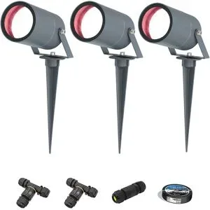 HOFTRONIC SMART 3er Set Spikey Smart Gartenstrahler mit Erdspieß - RGBWW - Wifi + Bluetooth - 5,5W 400lm - IP65 Wasserdicht - App-Steuerung - Google Home, Amazon Alexa und Siri - Anthrazit - Gartenspots - Inklusive Installationsmaterial (Kabel & Ver