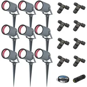 HOFTRONIC SMART 9er Set Spikey Smart Gartenstrahler mit Erdspieß - RGBWWW - Wifi + Bluetooth - 5.5W 400lm - IP65 Wasserdicht - App-Steuerung - Google Home, Amazon Alexa und Siri - Anthrazit - Gartenspots - Inklusive Installationsmaterial (Kabel & Ve