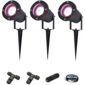 HOFTRONIC SMART 3er-Set Sydney Smart Gartenstrahler mit Erdspieß - RGBWW - Wifi + Bluetooth - 5,5W 400lm - IP65 Wasserdicht - App-Steuerung - Google Home, Amazon Alexa und Siri - Schwarz - Gartenstrahler - Inklusive Installationsmaterial (Kabel & Ve