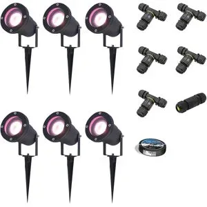 HOFTRONIC SMART 6er Set Sydney Smart Gartenstrahler mit Erdspieß - RGBWW - Wifi + Bluetooth - 5,5W 400lm - IP65 Wasserdicht - App-Steuerung - Google Home, Amazon Alexa und Siri - Schwarz - Gartenstrahler - Inklusive Installationsmaterial (Kabel & Ve