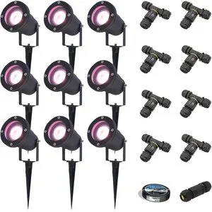 HOFTRONIC SMART 9er-Set Sydney Smart Gartenstrahler mit Erdspieß - RGBWW - Wifi + Bluetooth - 5,5W 400lm - IP65 Wasserdicht - App-Steuerung - Google Home, Amazon Alexa und Siri - Schwarz - Gartenstrahler - Inklusive Installationsmaterial (Kabel & Ve