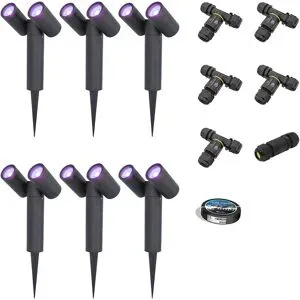 HOFTRONIC SMART 6er Set Pinero - Doppel Smart Gartenstrahler - IP65 - 11W 800lm - RGBWWW - GU10 - Wifi + Bluetooth - IP65 - Google Home, Amazon Alexa und Siri - Schwenkbar - Für Innen- und Außenbereich - Schwarz - Inklusive Installationsmaterial (K