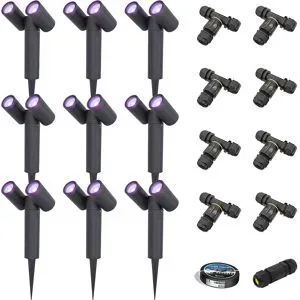 HOFTRONIC SMART 9er Set Pinero - Doppel Smart Gartenstrahler - IP65 - 11W 800lm - RGBWWW - GU10 - Wifi + Bluetooth - IP65 - Google Home, Amazon Alexa und Siri - Schwenkbar - Für Innen- und Außenbereich - Schwarz - Inklusive Installationsmaterial (K