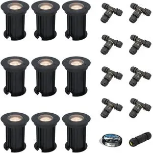 HOFTRONIC Set of 9 Maisy LED Inground Lights outdoor - Dimmable - GU10 - 2700K warm white - 4 Watts 345 lumens - Round - Ø12cm - Landscape Light - Pathway Lights - Driveway - Black - IP67 - With installation material (Cable&connector)