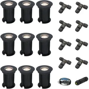 HOFTRONIC 9er Set Maisy LED Bodeneinbaustrahler außen - Ø12cm - Dimmbar - GU10 Fassung - 4000K neutralweiß - 4W 345lm - Rund - Bodenstrahler - Auffahrt - Schwarz - IP67 - Inklusive Installationsmaterial (Kabel & Verbinder)