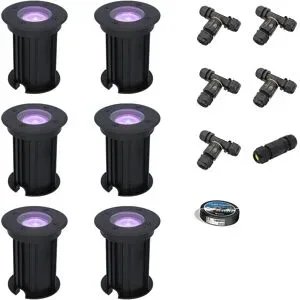 HOFTRONIC SMART 6er Set Maisy Smart Bodeneinbaustrahler außen - Ø12cm - 5.5W 400lm - RGBWW - Wifi + Bluetooth - App Steuerung - IP67 wasserdicht - Google Home - Amazon Alexa - Schwarz - Inklusive Installationsmaterial (Kabel & Verbinder)