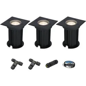 HOFTRONIC 3er Set Ramsay LED Bodeneinbaustrahler außen Eckig - Dimmbar - GU10 Fassung - 4000K neutralweiß - 4W 345lm - Bodenstrahler - Schwarz - IP67 - Inklusive Installationsmaterial (Kabel & Verbinder)
