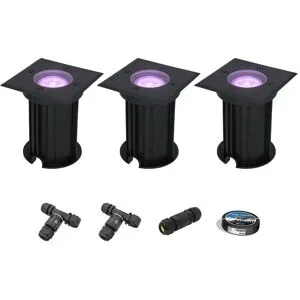 HOFTRONIC SMART 3er Set Ramsay Smart Bodeneinbaustrahler Außen - Eckig - 5,5W 400lm - RGBWW - Wifi + Bluetooth - App Steuerung - IP67 - Google Home - Amazon Alexa - Schwarz - Inklusive Installationsmaterial (Kabel & Verbinder)