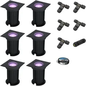 HOFTRONIC SMART 6er Set Ramsay Smart Bodeneinbaustrahler Außen - Eckig - 5,5W 400lm - RGBWW - Wifi + Bluetooth - App Steuerung - IP67 - Google Home - Amazon Alexa - Schwarz - Inklusive Installationsmaterial (Kabel & Verbinder)