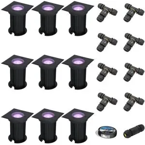 HOFTRONIC SMART 9er Set Ramsay Smart Bodenstrahlern Außen - Eckig - 5,5W 400lm - RGBWW - Wifi + Bluetooth - App Steuerung - IP67 - Google Home - Amazon Alexa - Schwarz - Inklusive Installationsmaterial (Kabel & Verbinder)