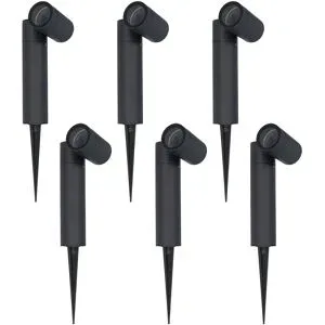 HOFTRONIC 6er-Set Pinero Dimmbarer LED Gartenstrahler mit Erdspieß - GU10 Fassung - Schwenkbar - Dimmbar - Gartenspot - Außenstrahler - IP65 Wasserdicht - Schwarz