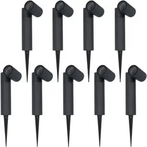 HOFTRONIC 9er-Set Pinero Dimmbarer LED Gartenstrahler mit Erdspieß - GU10 Fassung - Schwenkbar - Dimmbar - Gartenspot - Außenstrahler - IP65 Wasserdicht - Schwarz