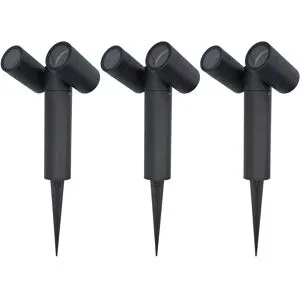 HOFTRONIC 3er-Set Pinero Doppel LED Gartenstrahler mit Erdspieß - Schwenkbar - Dimmbar - GU10 Fassung - IP65 wasserdicht - Schwarz - Erdspießstrahler - Außenstrahler