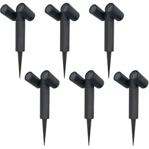 HOFTRONIC 6er-Set Pinero Doppel LED Gartenstrahler mit Erdspieß - Schwenkbar - Dimmbar - GU10 Fassung - IP65 wasserdicht - Schwarz - Erdspießstrahler - Außenstrahler