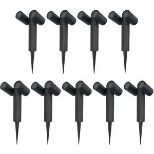 HOFTRONIC 9er-Set Pinero Doppel LED Gartenstrahler mit Erdspieß - Schwenkbar - Dimmbar - GU10 Fassung - IP65 wasserdicht - Schwarz - Erdspießstrahler - Außenstrahler