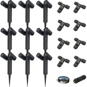 HOFTRONIC 9er-Set Pinero Doppel LED Gartenstrahler mit Erdspieß - Schwenkbar - Dimmbar - GU10 Fassung - IP65 - Schwarz - Erdspießstrahler - Inklusive Installationsmaterial (Kabel & Verbinder)