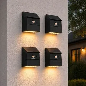 HOFTRONIC 4er Set Cubos Solar-LED-Wandleuchte - 2,5 W, 300 lm - 2700 K/4000 K/6000 K - IP65 - Schwarz - Downlight