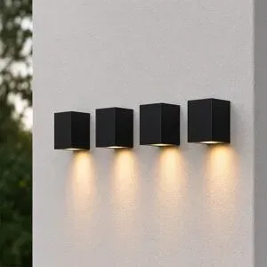 HOFTRONIC Set mit 4 Marion - Dimmbare LED-Wandleuchte Cube - 4 Watt 345 Lumen - 2700K Warmweiß - IP44 - Schwarz - Für Innen- und Außenbereich - 3 Jahre Garantie - Polycarbonat