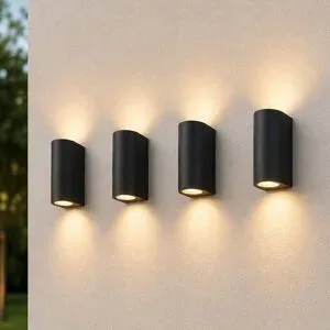HOFTRONIC 4er Set Douglas LED-Wandleuchte Schwarz - IP44 wasserdicht - Dimmbar - Up & Down Licht - GU10 ohne Leuchtmittel - Polycarbonat