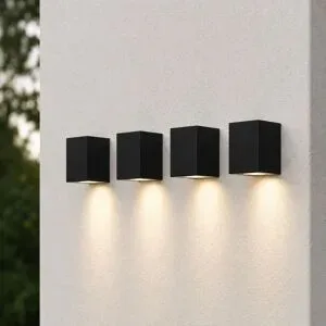 HOFTRONIC Set mit 4 Marion - Dimmbare LED-Wandleuchte Cube - 4 Watt 345 Lumen - 4000K Neutralweiß - IP44 - Schwarz - Für Innen- und Außenbereich - 3 Jahre Garantie - Polycarbonat