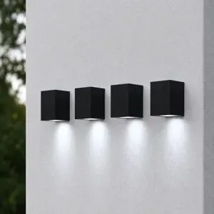 HOFTRONIC Set mit 4 Marion - Dimmbare LED-Wandleuchte Cube - 4 Watt 345 Lumen - 6500K Tageslichtweiß - IP44 - Schwarz - Für Innen- und Außenbereich - 3 Jahre Garantie - Polycarbonat