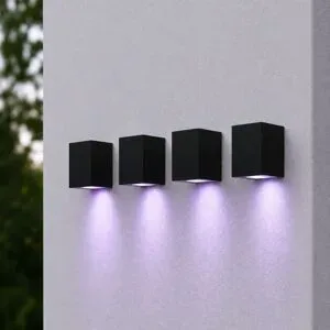 HOFTRONIC Set mit 4 Marion - Smart LED-Wandleuchte Cube - 5,5 Watt 400 Lumen - RGBWW - IP44 - Schwarz - Für Innen- und Außenbereich - 3 Jahre Garantie - Polycarbonat