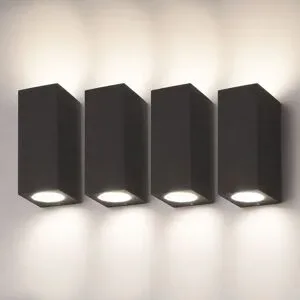 HOFTRONIC Set mit 4 Selma LED-Wandleuchten - Up & Down Licht - Dimmbar - GU10 4 Watt 345 Lumen - 4000K Neutralweiß - IP44 - Schwarz - Polycarbonat