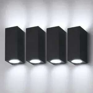HOFTRONIC Set mit 4 Selma LED-Wandleuchten - Up & Down Licht - Dimmbar - GU10 4 Watt 345 Lumen - 6500K Tageslichtweiß - IP44 - Schwarz - Polycarbonat