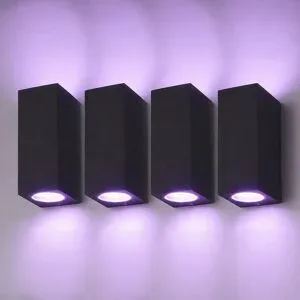 HOFTRONIC Set mit 4 Selma Smart LED-Wandleuchten - Up & Down Licht - Per App dimmbar - GU10 5,5 Watt 400 Lumen - RGBWW - IP44 - Schwarz - Polycarbonat