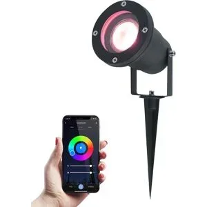 HOFTRONIC SMART Sydney Smart Gartenstrahler mit Erdspieß - Wifi + Bluetooth - 5,5W - IP65 Wasserdicht - App-Steuerung - Google Home, Amazon Alexa und Siri - Schwarz - Gartenstrahler