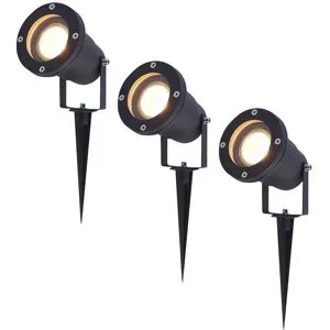 HOFTRONIC 3er Set Sydney LED Gartenstrahler mit Erdspieß - Dimmbar - Schwenkbar - GU10 4 Watt 345 lumen - 2700K warmweiß - IP65 Wasserdicht - Schwarz- Erdspießstrahler